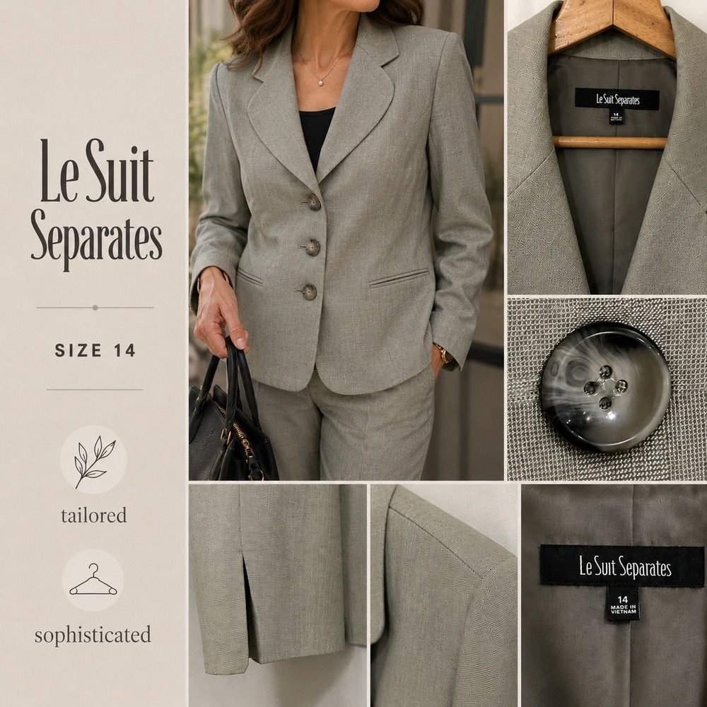 Le‎ Suit Separates Blazer Women 14 Grey Crosshatch Office Professional Tailored
